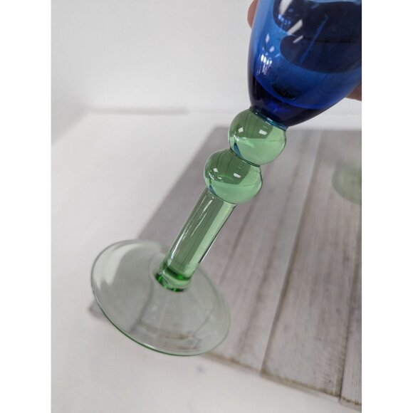 French Style Set of 3 Wine Drinking Glasses 8 5/8" Tall Blue Green Stem - Picture 8 of 9